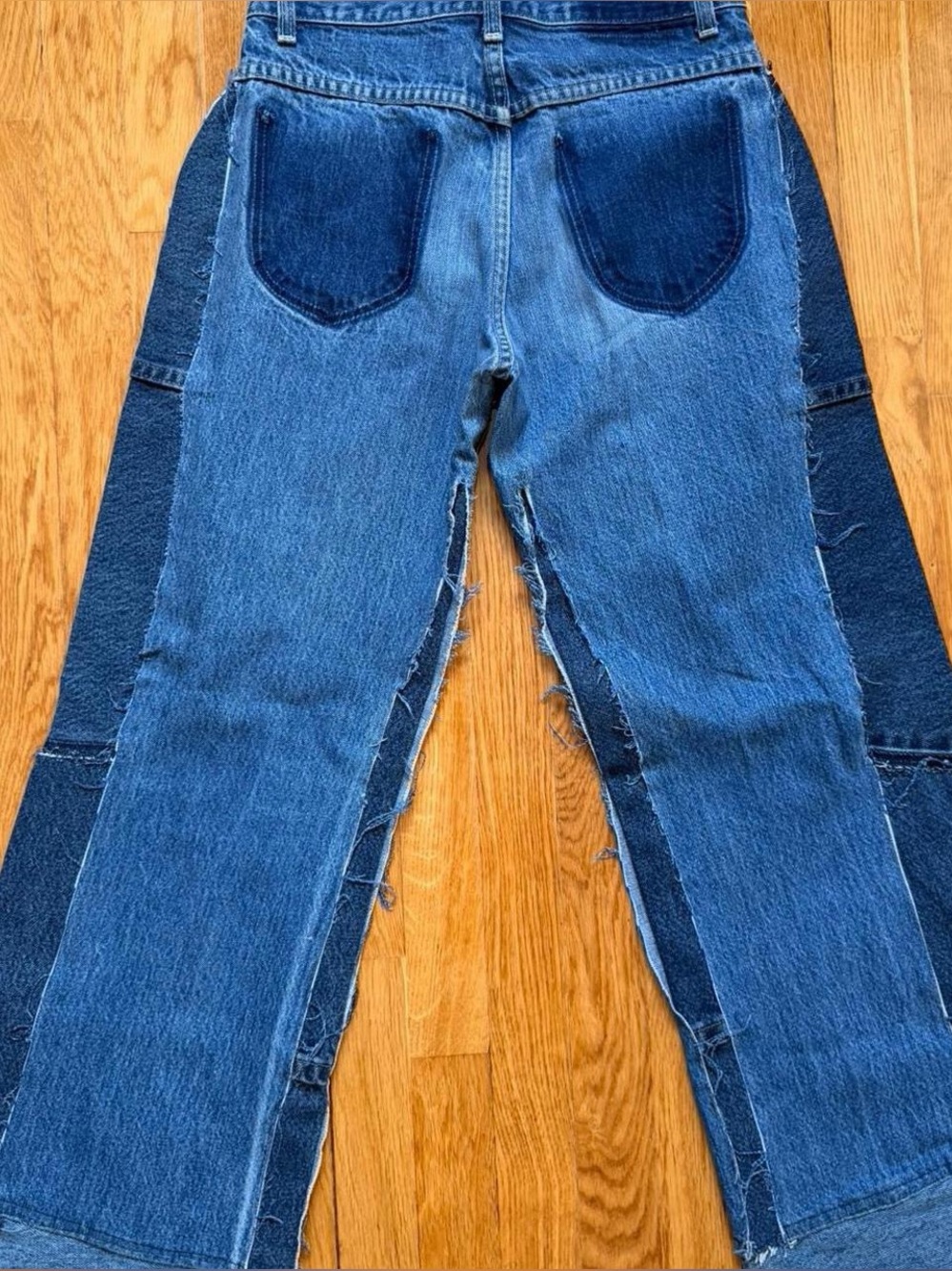 Patchwork Two-Tone Blue Denim Jeans - Picture 3 of 5